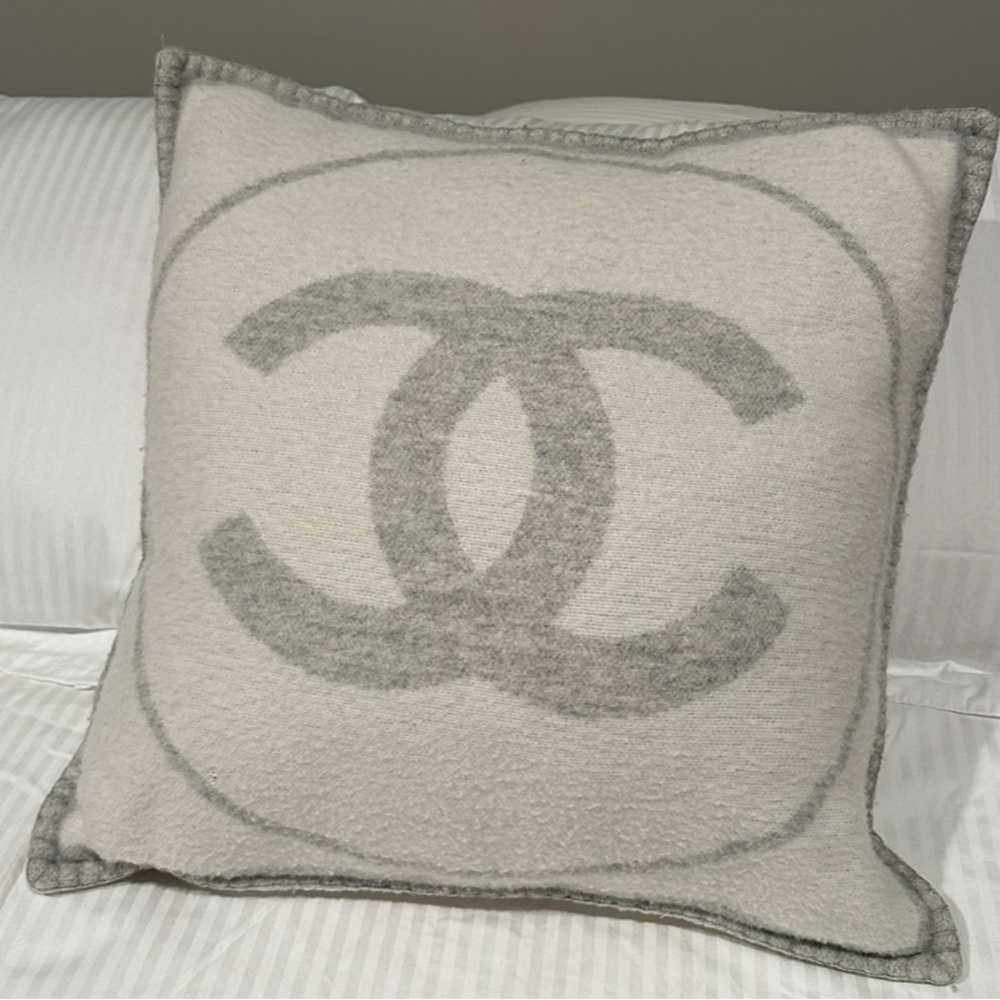 Chanel Reversible Wool Cashmere CC pillow White Grey